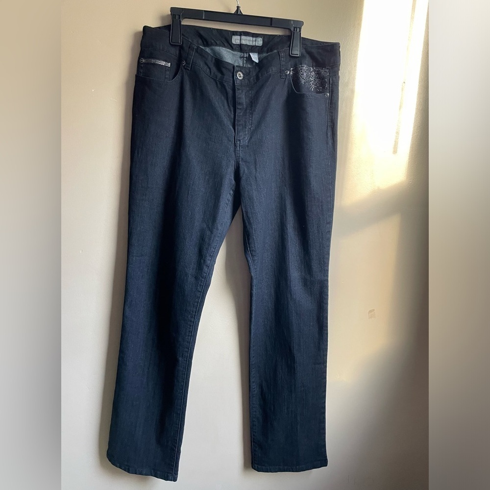 Chicos platinum Denim bejeweled straight leg jeans Chicos size 3 is US size 16